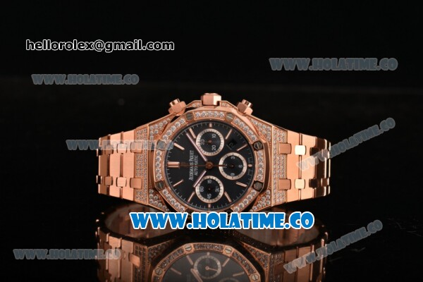 Audemars Piguet Royal Oak Chronograph Swiss Valjoux 7790 Automatic Rose Gold/Diamonds Case with Blue Dial Diamonds Bezel and Stick Markers (EF) - Click Image to Close